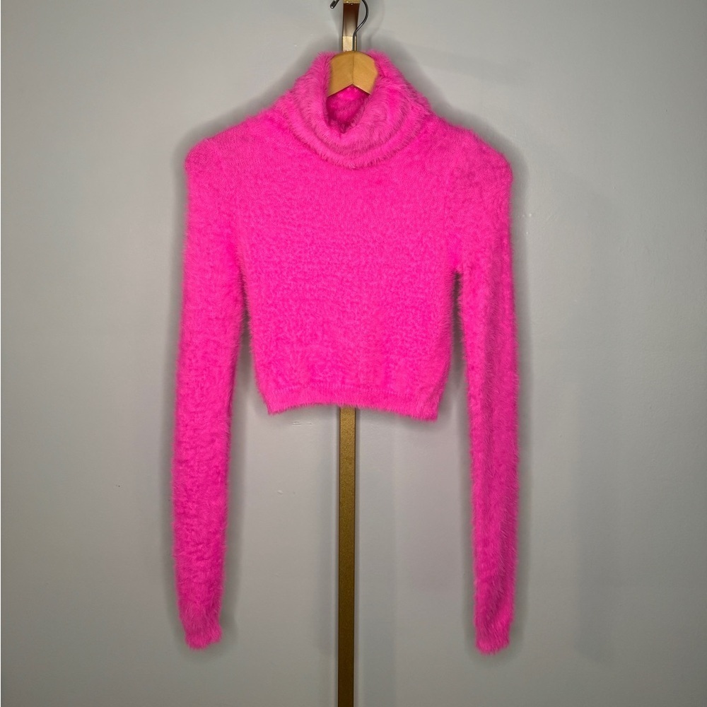 Vibrant Pink Fuzzy Turtleneck Sweater